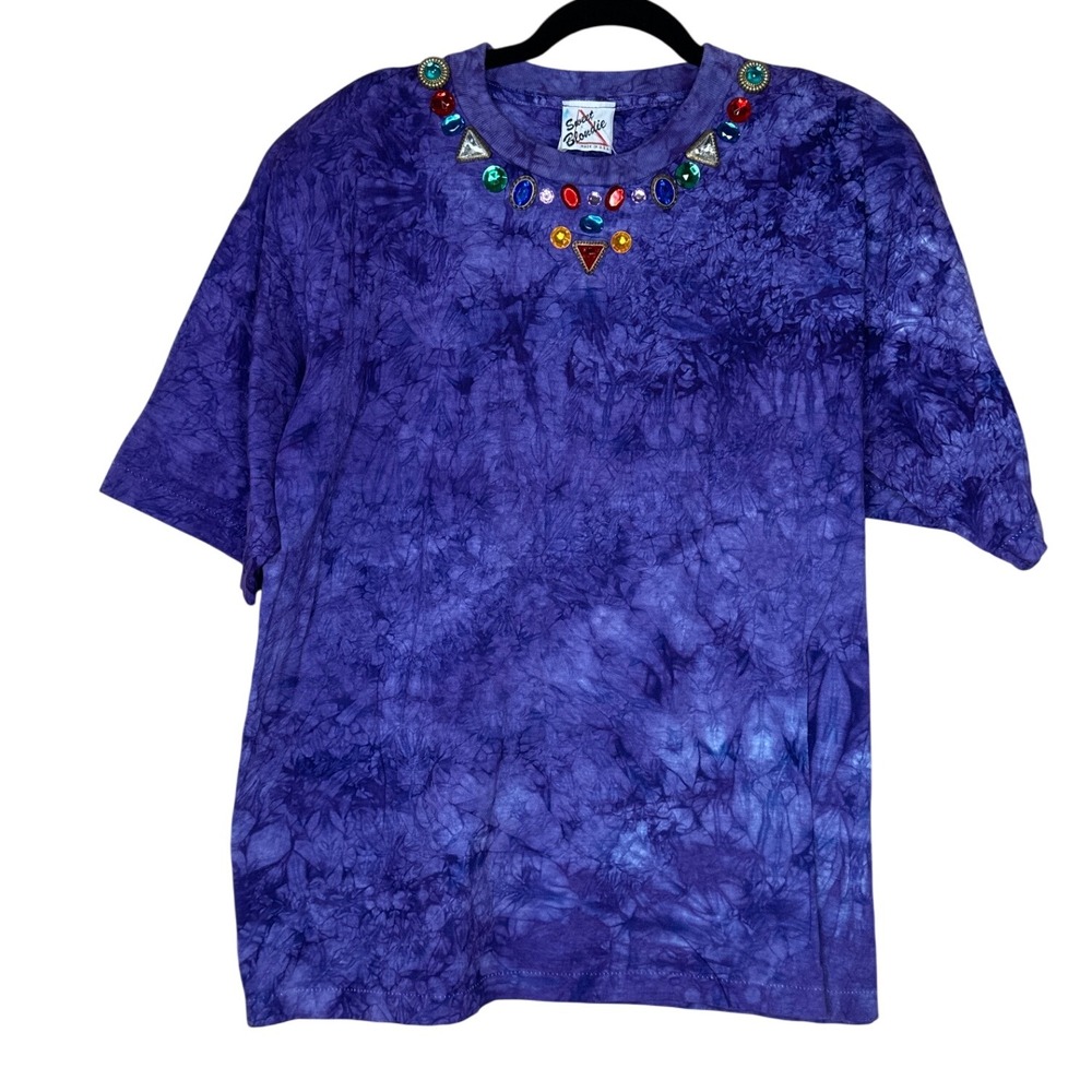 Sweet Blondie VTG‎ Single Stitch Tie Dye T-Shirt Embellished Jewel Neck One Size